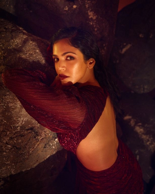 Shriya Pilgaonkar in our Draped Gown with Deep V-Neck and Open Back from Matrix Collection