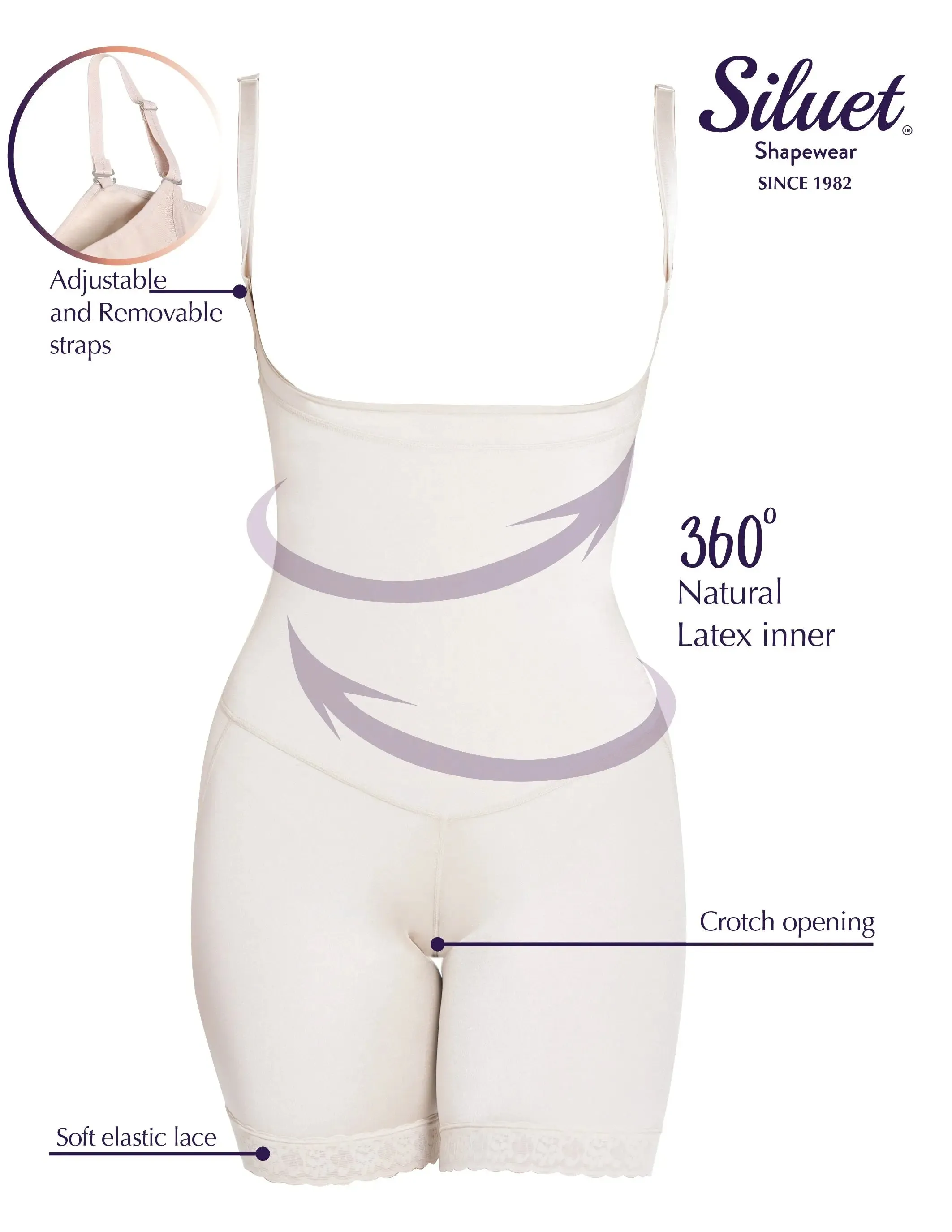 Siluet 1108 Thermal latex shaper Mid-Thigh style without zipper