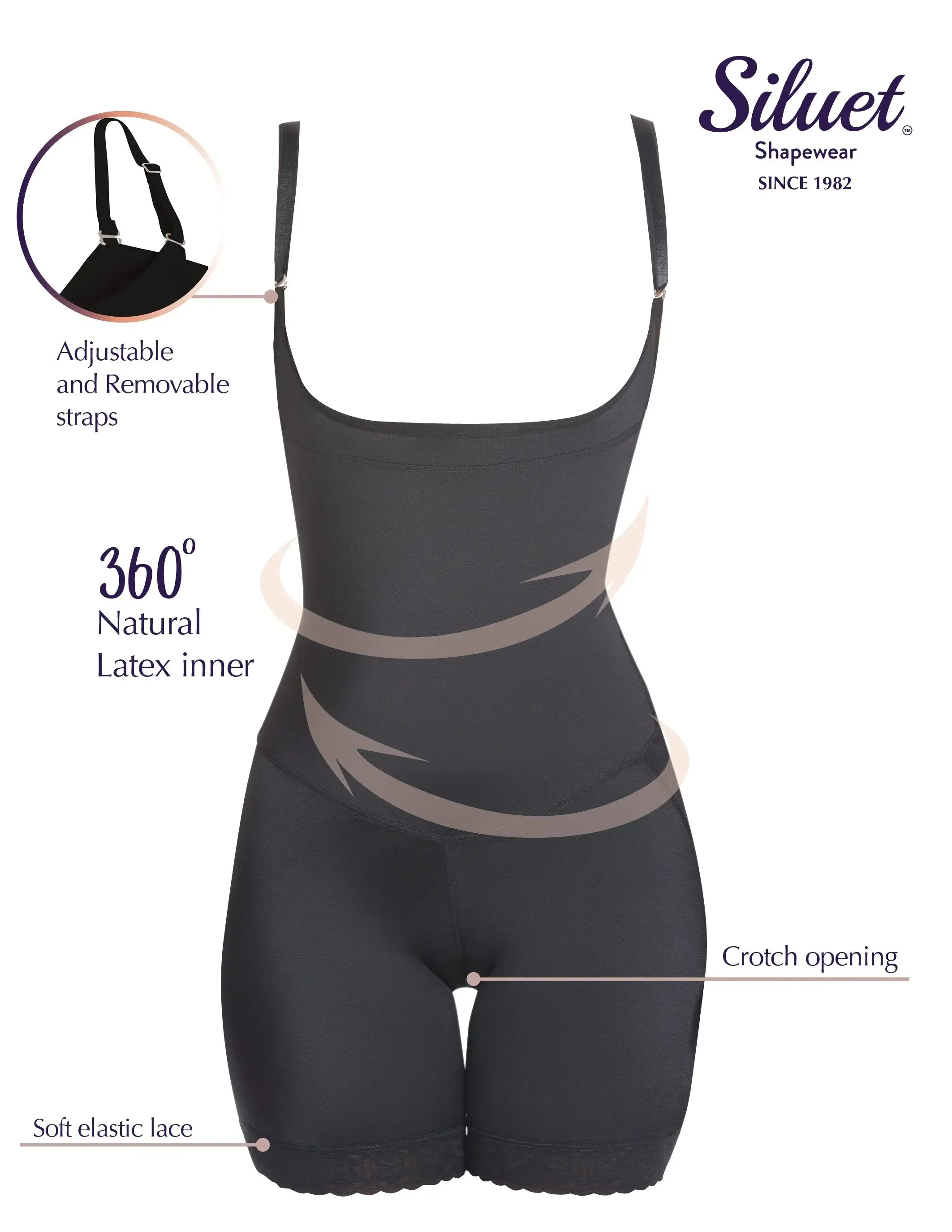 Siluet 1108 Thermal latex shaper Mid-Thigh style without zipper