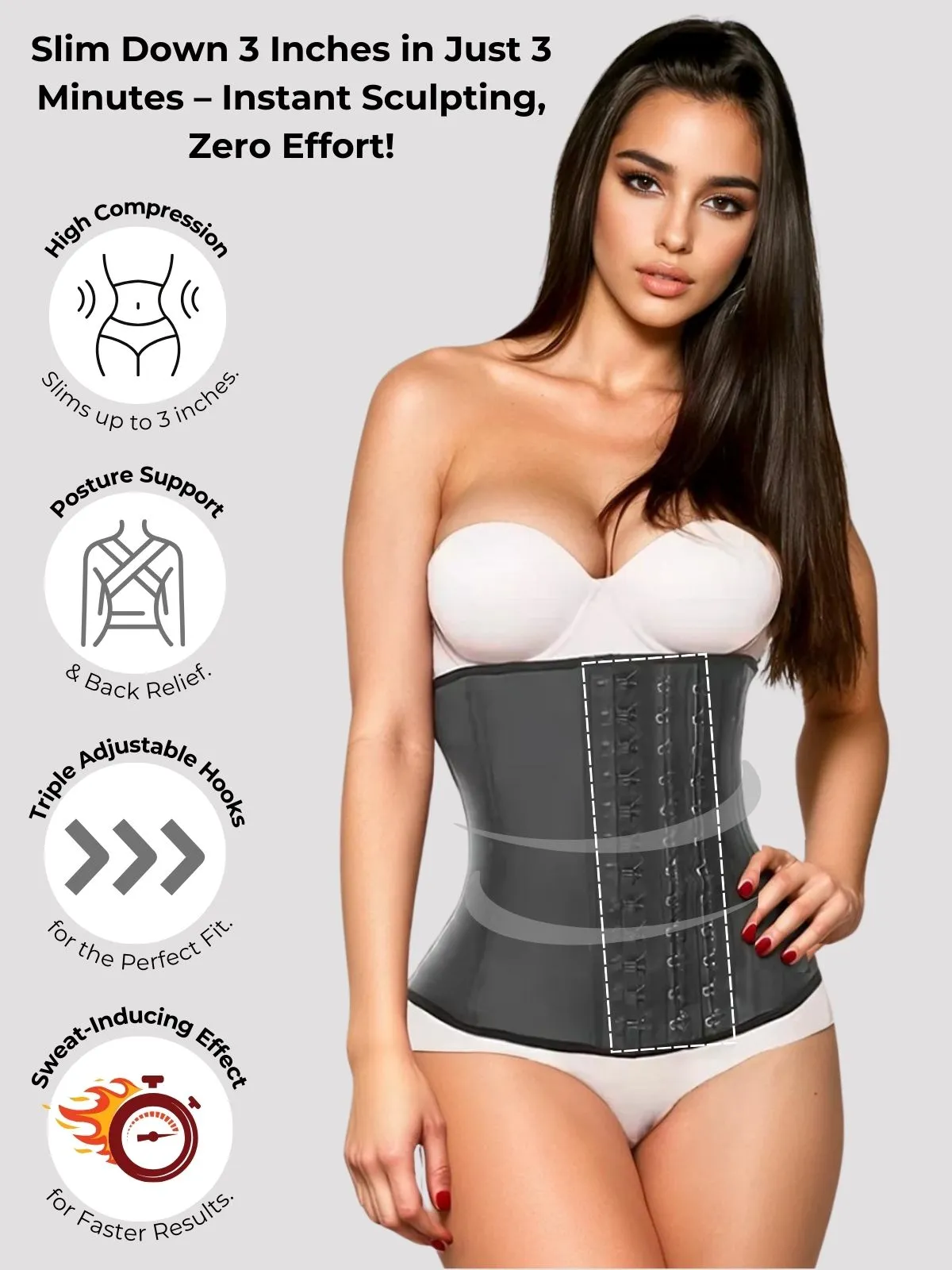 Siluet F20N / F21 High Compression Natural Latex Waist Trainer with Triple Hook-and-Eye Closure