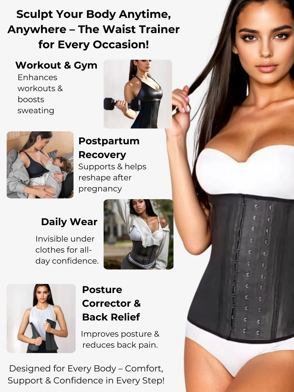 Siluet F20N / F21 High Compression Natural Latex Waist Trainer with Triple Hook-and-Eye Closure
