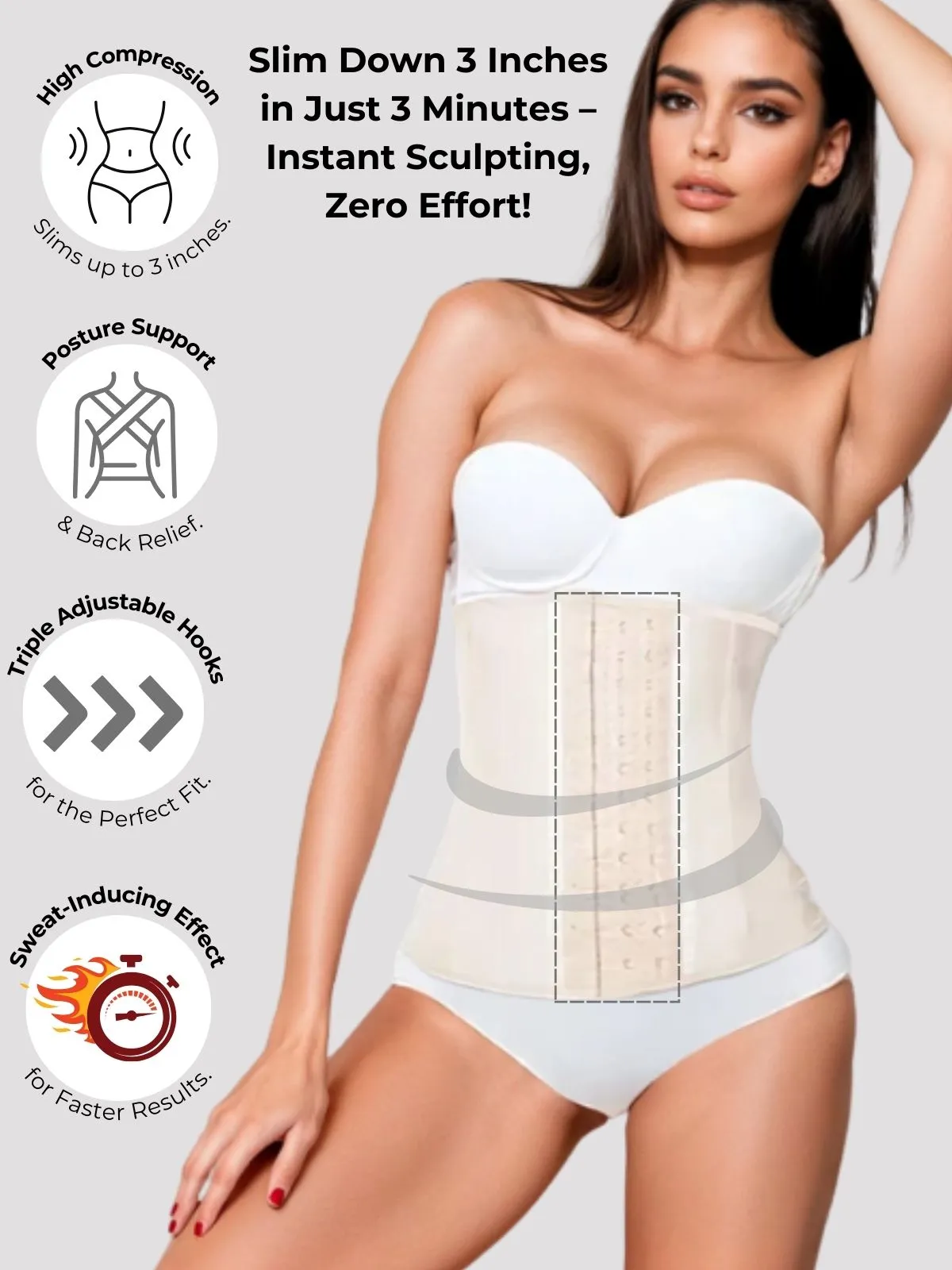 Siluet F20N / F21 High Compression Natural Latex Waist Trainer with Triple Hook-and-Eye Closure