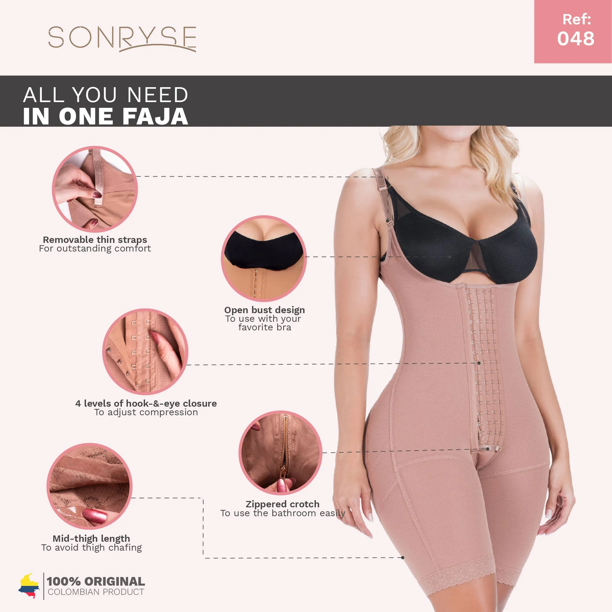 SONRYSE 048BF |  Post Surgery and Pospartum Open Bust Shapewear Fajas Colombianas | Powernet