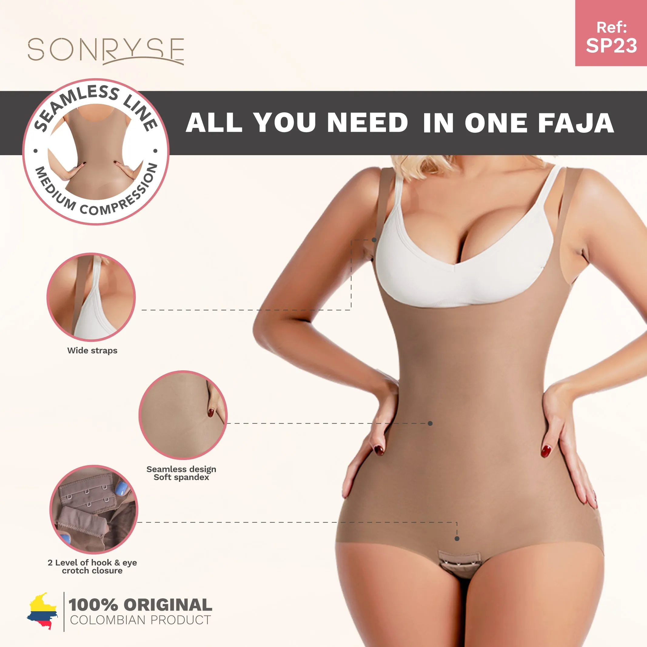 Sonryse SP23NC | Colombian Shapewear Open Bust Panty Girdle for Women | Spandex