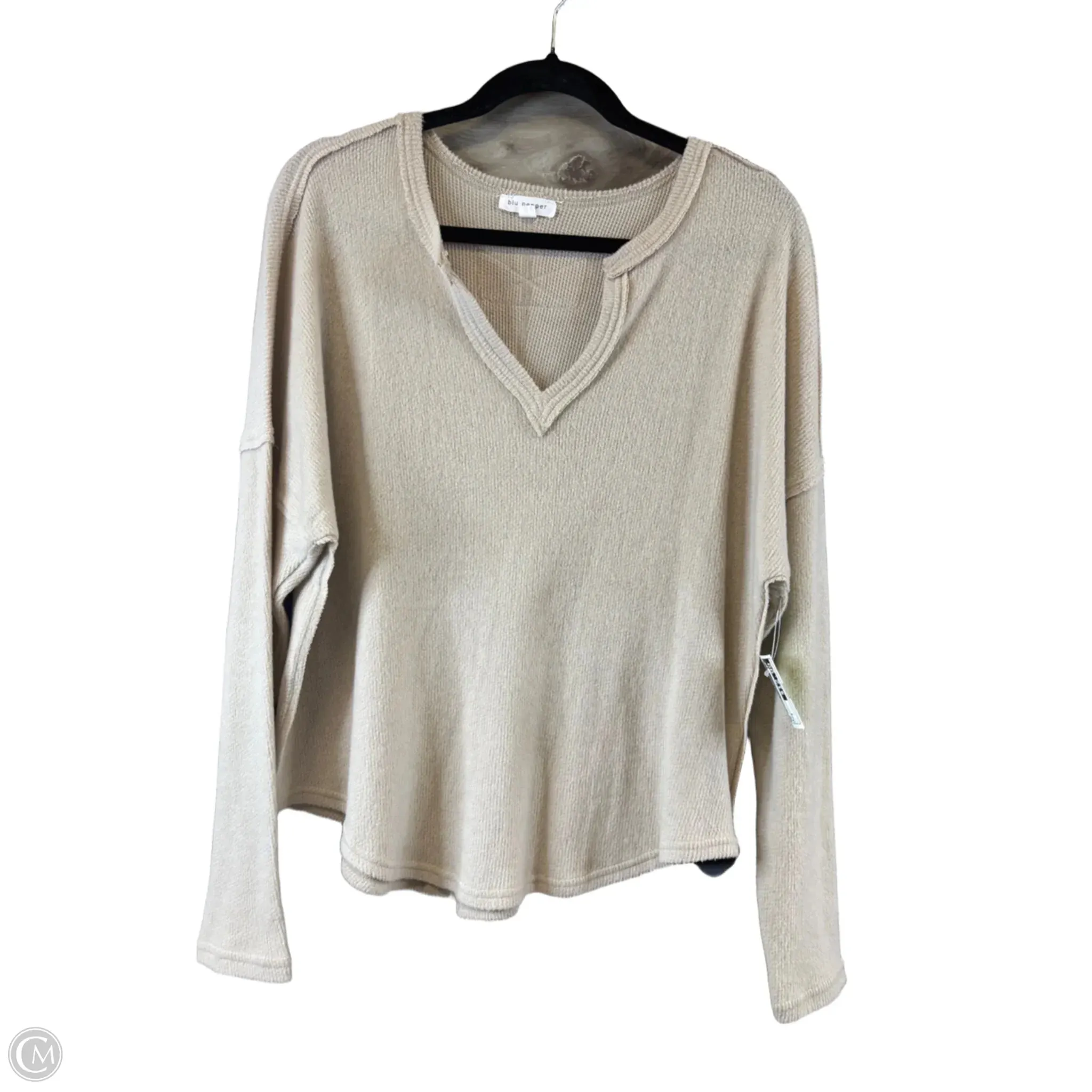 Top Long Sleeve By Blu Pepper In Tan, Size: S