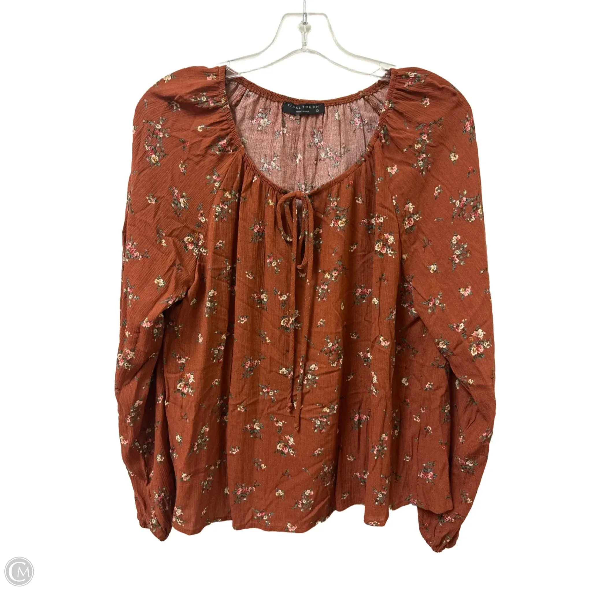 Top Long Sleeve By Final Touch In Brown, Size: L