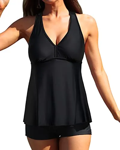 Tummy Slimming Swimming Suit & Racerback Top-Black