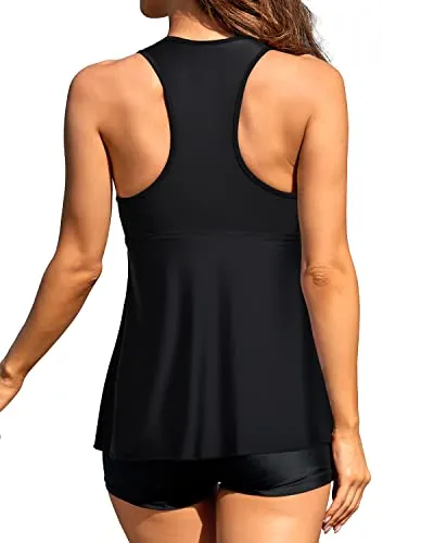 Tummy Slimming Swimming Suit & Racerback Top-Black