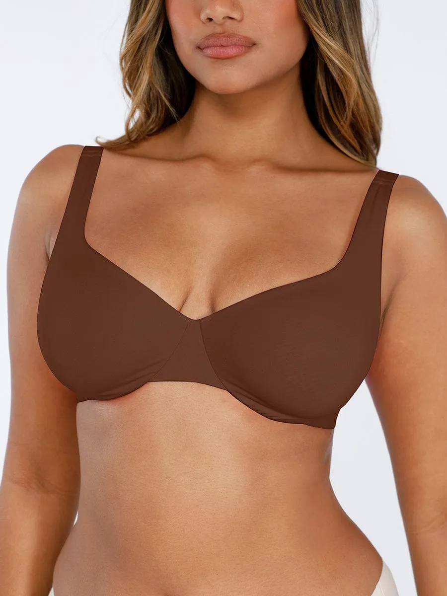 Unpadded Underwired Deep V-Neck Side Support Bra