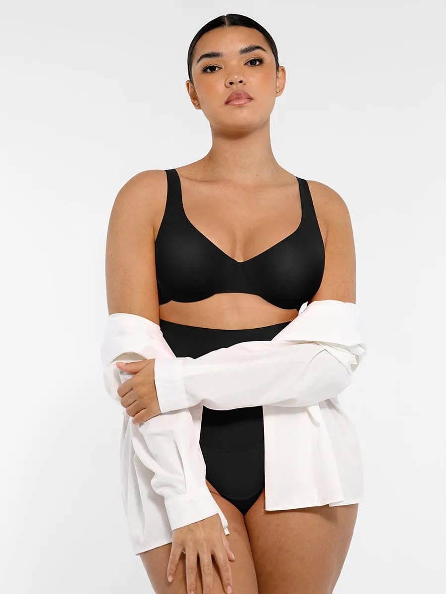 Unpadded Underwired Deep V-Neck Side Support Bra