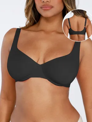 Unpadded Underwired Deep V-Neck Side Support Bra