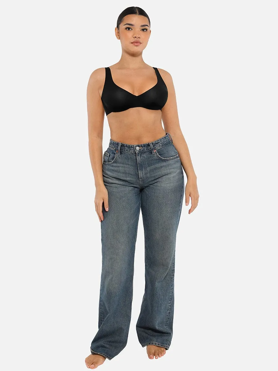 Unpadded Underwired Deep V-Neck Side Support Bra