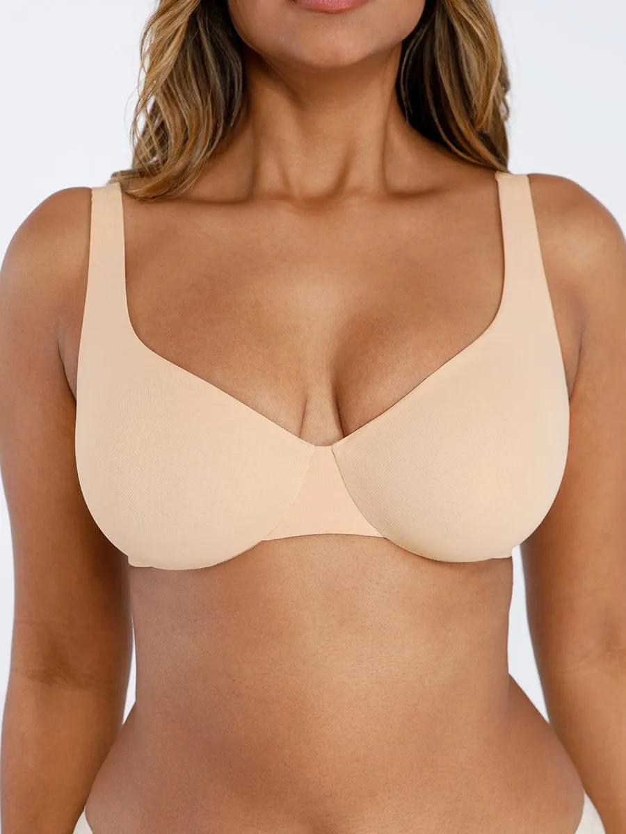 Unpadded Underwired Deep V-Neck Side Support Bra