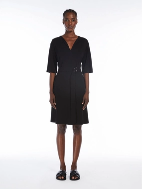 Viscose Dress with V-Neck in Black Rose