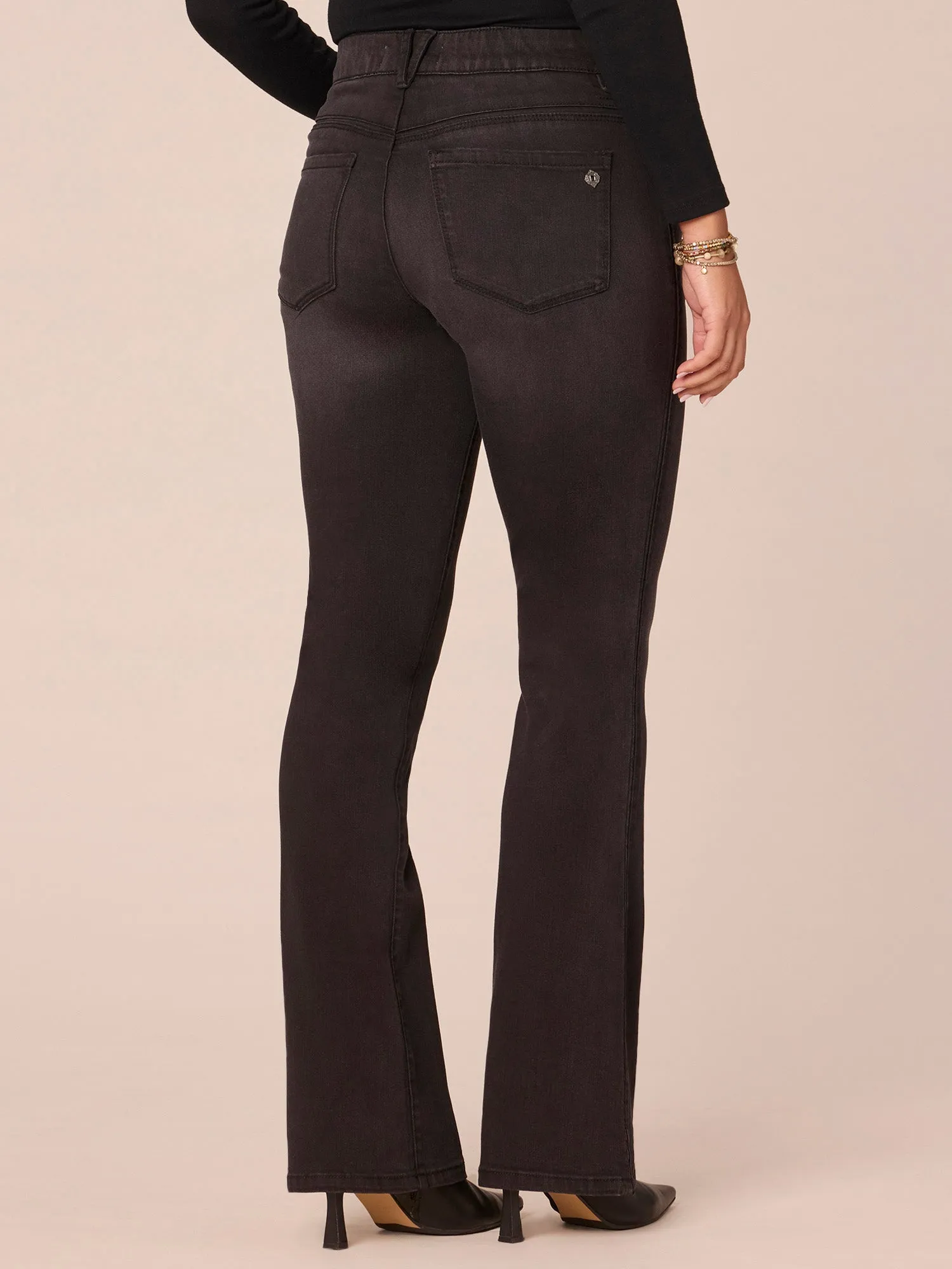 Washed Black Absolution Mid-Rise Double Side Seam Itty Bitty Boot Jeans