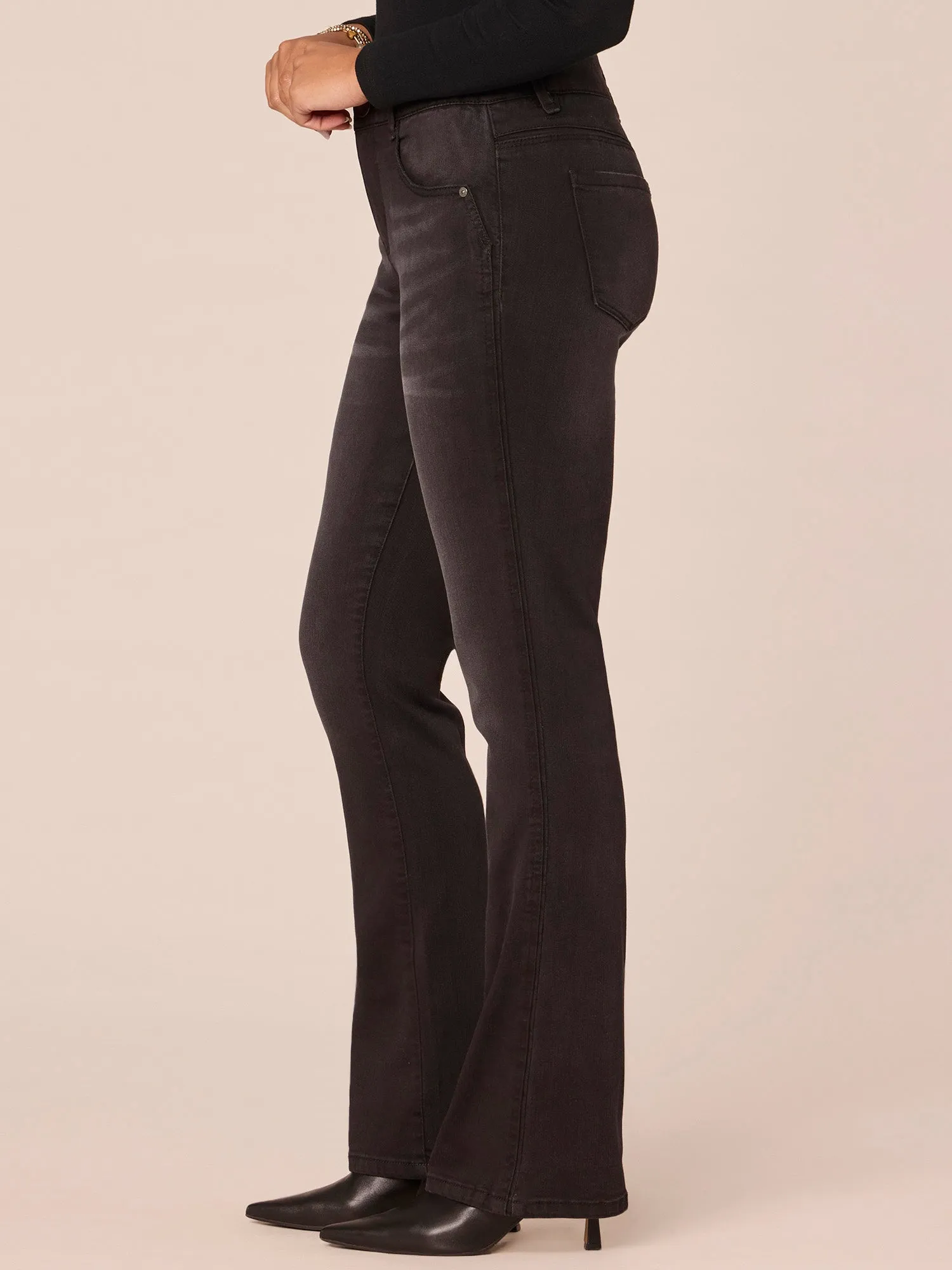 Washed Black Absolution Mid-Rise Double Side Seam Itty Bitty Boot Jeans