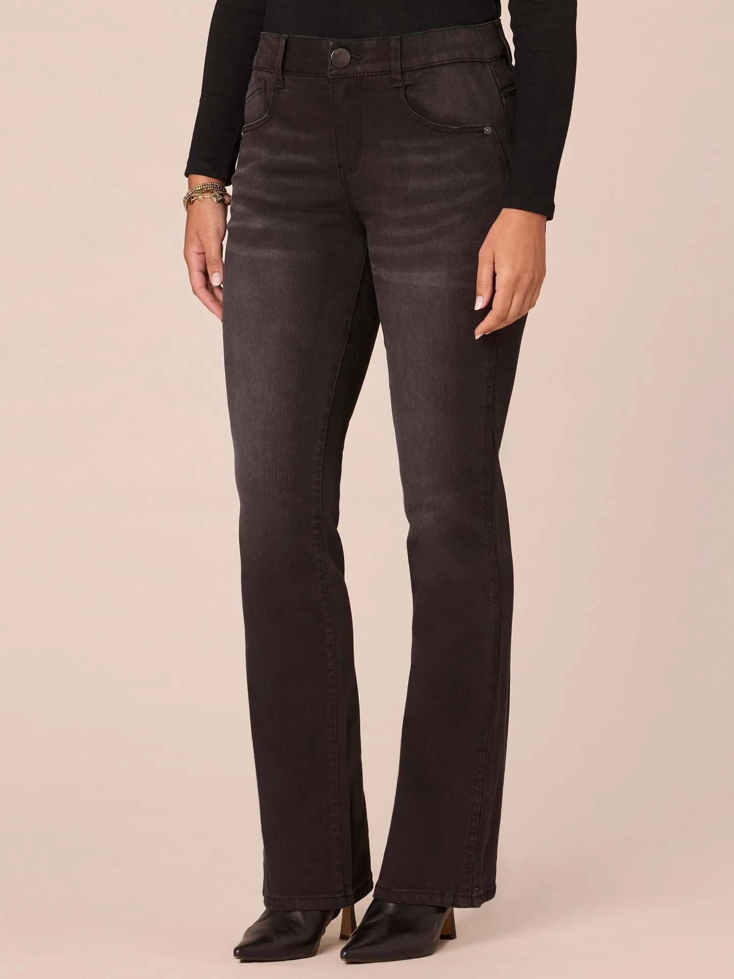 Washed Black Absolution Mid-Rise Double Side Seam Itty Bitty Boot Jeans