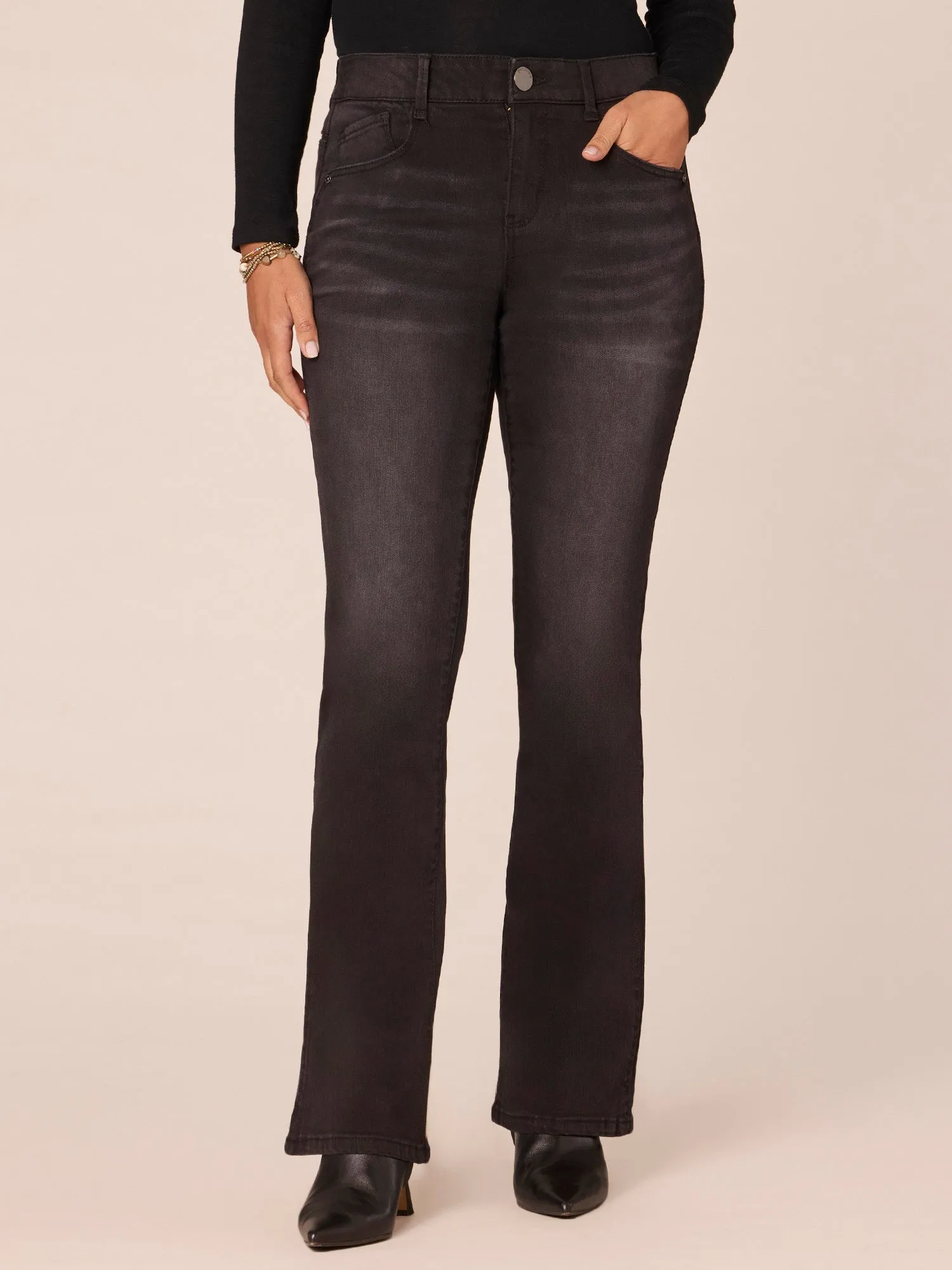 Washed Black Absolution Mid-Rise Double Side Seam Itty Bitty Boot Jeans