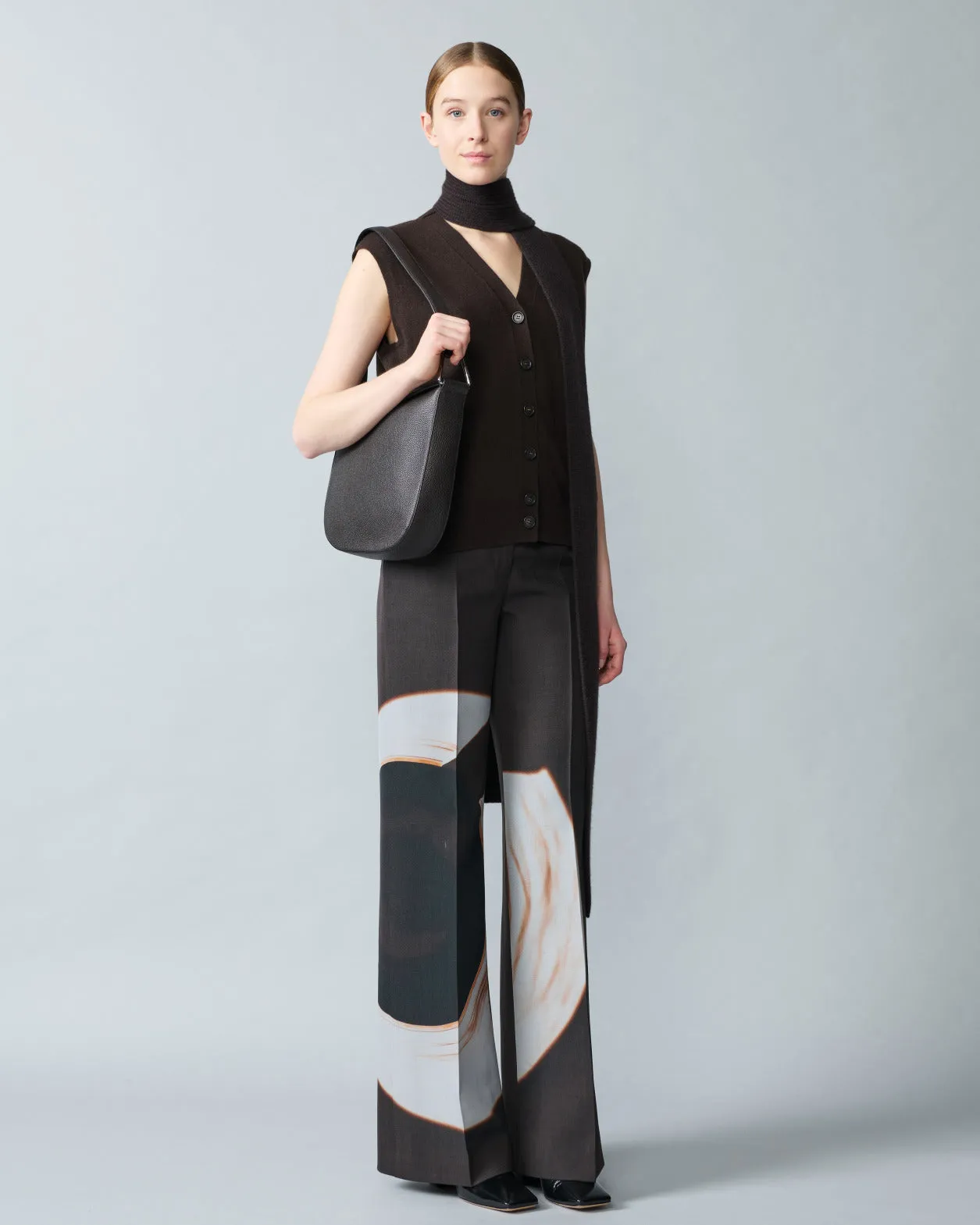 Wide Wool Double-Face Pants with Mocca Loop Print