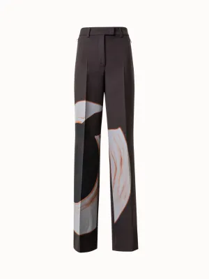 Wide Wool Double-Face Pants with Mocca Loop Print